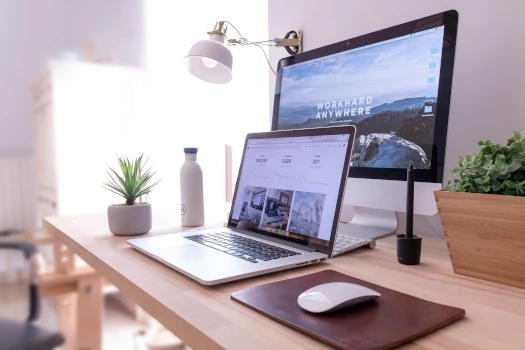 Laptop and monitor showing a website. 